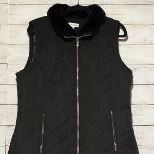 Calvin Klein Black Vest with Faux Fur Trim